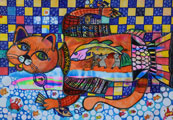 ‘Cat the fisherman’, Yeva Chynchaieva, 10 years old, (teacher L.O. Kamianska), Kryvyi Rih